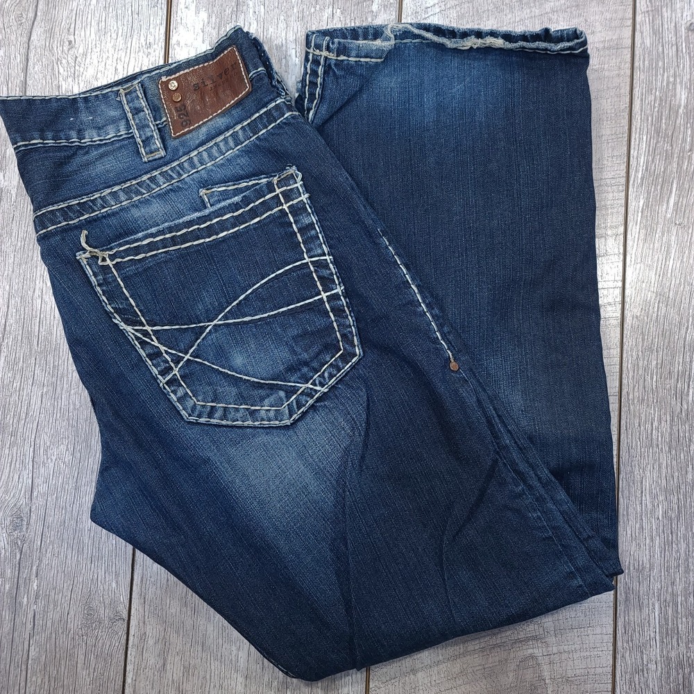 Silver Jeans Zac Mens Size 36x32 Blue Relaxed Fit Straight Leg Contrast Stitch
